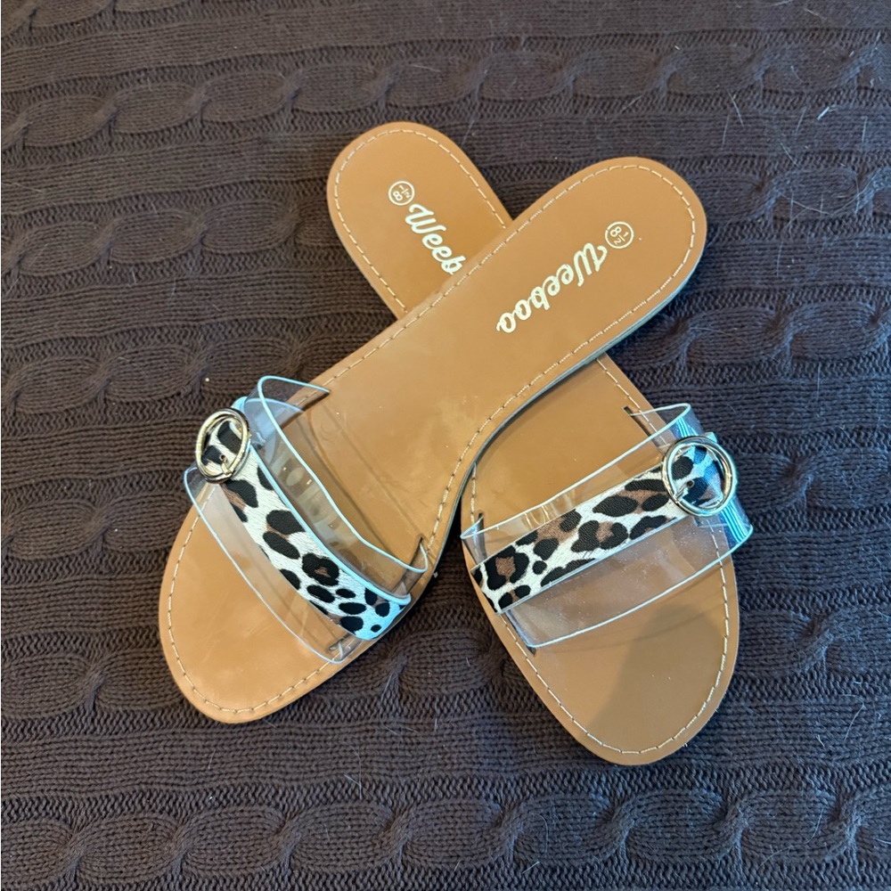 Animal Print (Leopard) Sandals/Slides with Gold Buckle-NWT